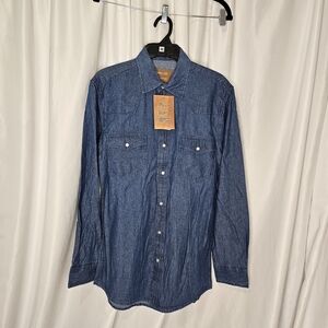 Blue Casual Button Down Shirt with Denim Texture